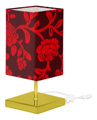 Abajur Eros Quad Floral Vermelho Quadrada Dourado