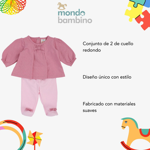 Conjunto De Bebé Pantalón Completo Y Bata Mondo Bambino Rosa 0 M