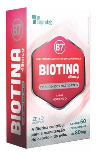 Biotina 80mg - 60 Comprimidos Mastigáveis - Sabor Morango