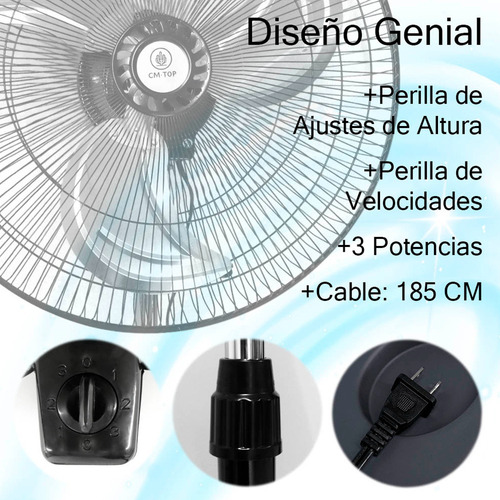 2 Ventiladores 3 En 1 De Pie Pared Piso Industrial Metálico 50 Cm 50 Hz / 60 Hz Negro Platedas Metal 3