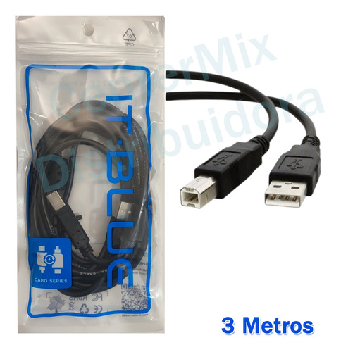 Kit 3 Cabos Usb Para Impressora 3 Metros Le-902 C/ Filtro