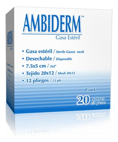 Gasa Estéril Ambiderm 7.5 X5 Cms 20 Sobres 5 C/u