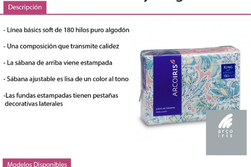 Juego De Sábanas Arco Iris 1 1/2 Plaza 180 Hilos Algodón 100