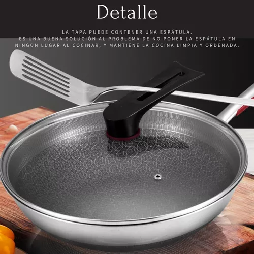  LIANXUE Sartén de acero inoxidable 316 antiadherente ollas wok  sartenes con mango largo de madera para cocina frituras ES filetes 316 acero  inoxidable+madera : Hogar y Cocina