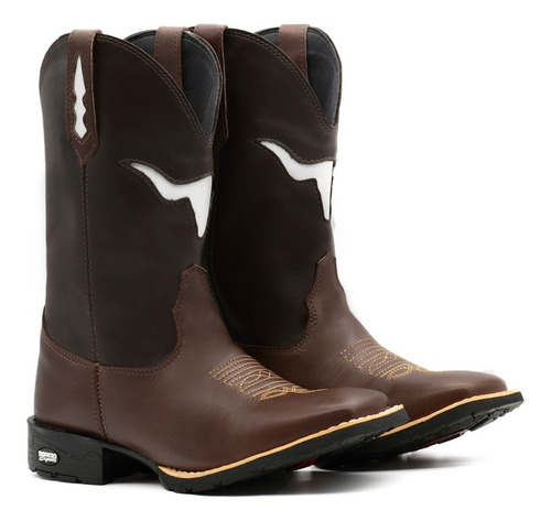 Imagem 3 de 4 de Bota Texana Masculina Boi Vazado Café Com Brinde Fivela