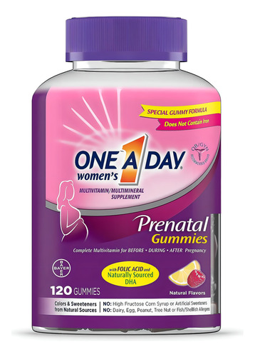 One A Day Vitaminas Prenatal Con Ácido Fólico 120 Gomitas Sabor Frutas