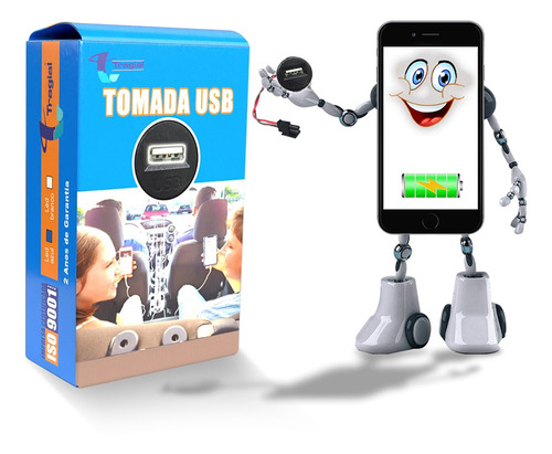 Tomada Usb Automotiva Tragial 12v Carregador Carro