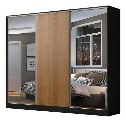 Guarda Ropa Closet Madesa Royale 3 Puertas 2 Espejo Color Negro/Marrón