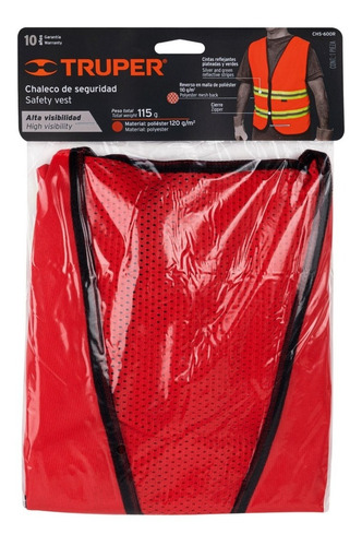 Chaleco De Seguridad Con Cierre. Rojo Rojo