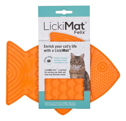 Plato Para Gatos Lickimat, Felix. Color Naranja 