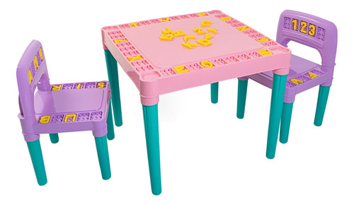 Mesa Infantil Colorida Com 2 Cadeira Tritec Educativa Menina Rosa