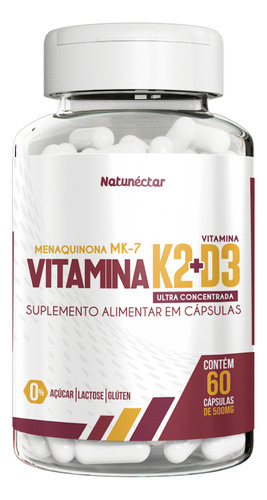 Vitamina K2 Mk7 Menaquinona + D3 60 Caps Ultra Concentrada Sabor Vitaminas K2 +d3