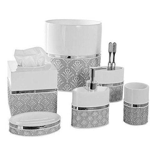 White And Gray Bathroom Accessories Set Decorative 6pie...