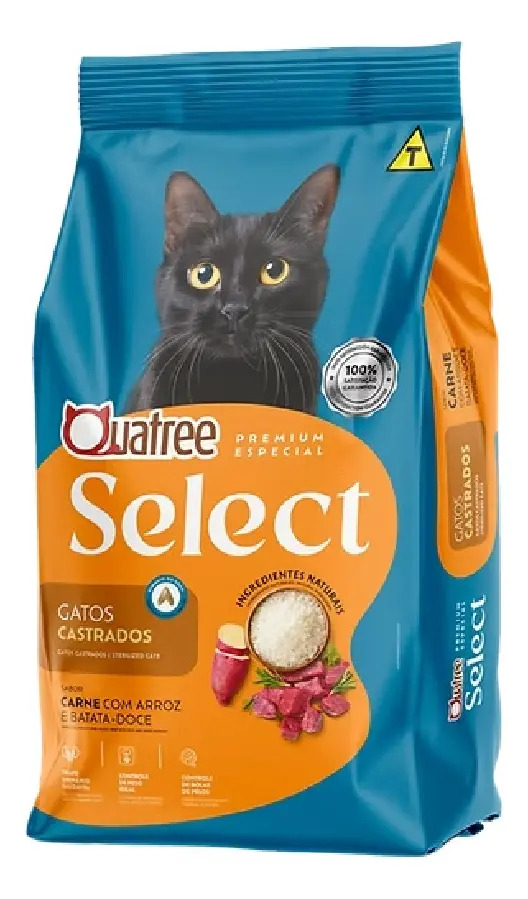 RAÇAO SECA QUATREE SELECT GATOS CASTRADOS CARNE 10,1KG