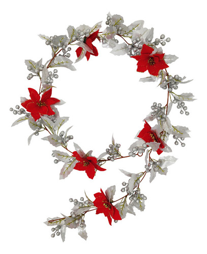 Guirnalda Navideña Plateada Con Flores 175 Cm 130 G