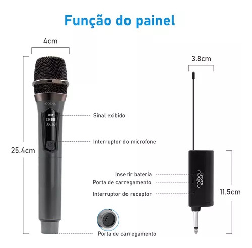 Microfone Sem Fio Coibeu Mac-002 Duplo Profissional