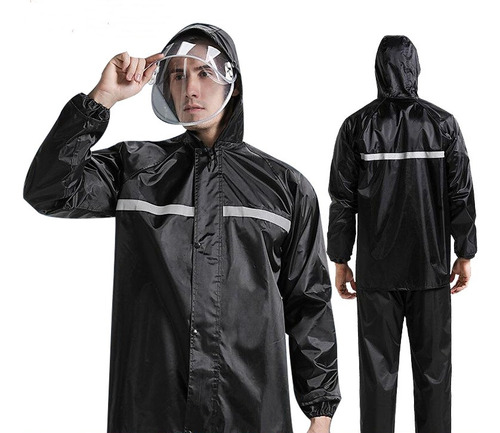 Impermeable Motociclista Negro Alta Calidad Reflejantes