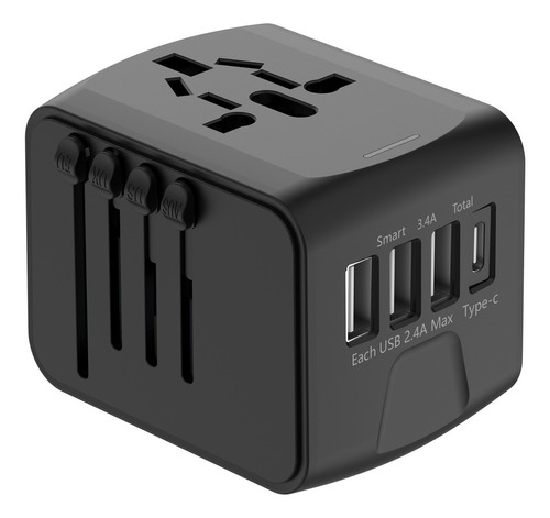 Enchufe Adaptador De Viaje Universal Todo En Uno 4usb+type C