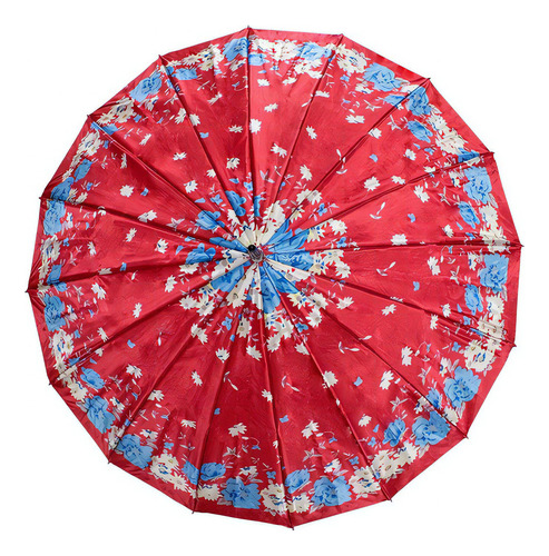 Paraguas Sombrilla Clásica Semiautomática Plegable De Bastón Color Rojo