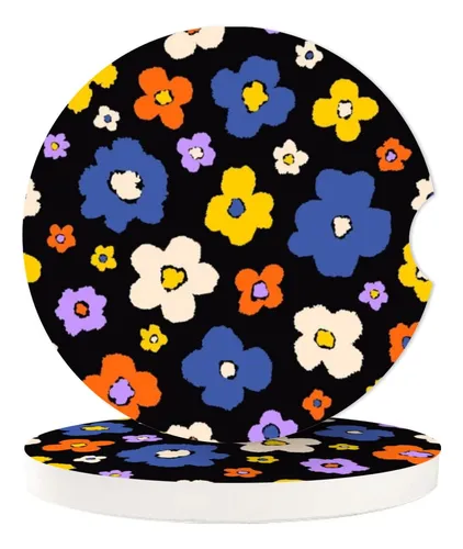 Posavasos Absorbentes Florales Retro Hippie Para Coche, Con