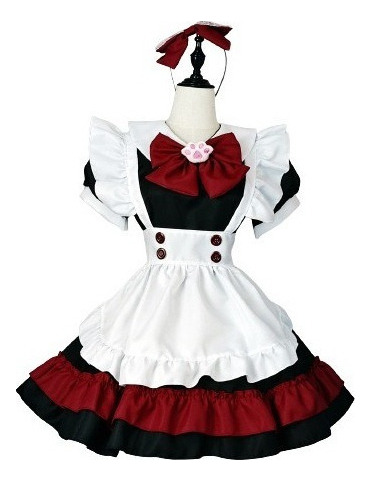 Disfraz De Cosplay Traje Rosa Lindo Maid Lolita Kawai Set