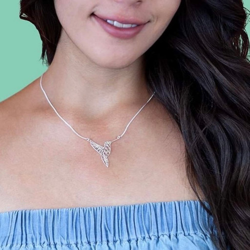 Imagen 6 de 10 de Collar Colibrí De Plata .925 Agálea Joyería
