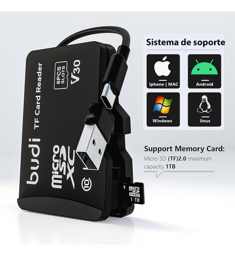 Lector De Tarjetas De Memoria Sd Tf Adaptador Usb C Otg