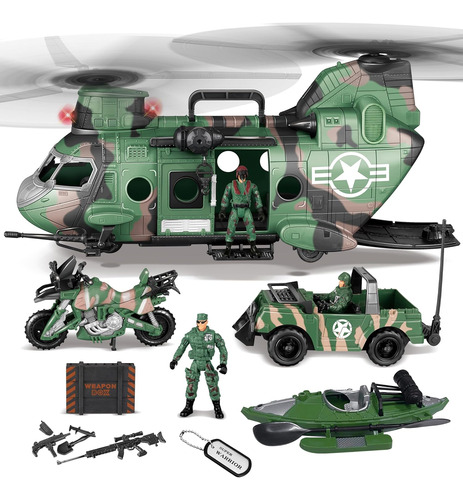 Set De Juguete De Helicoptero De Transporte Militar Jumbo...