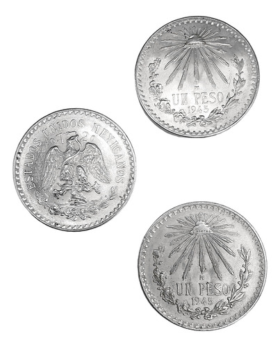 Lote 3 Monedas Pesos Resplandor Plata Ley 0.720 1945