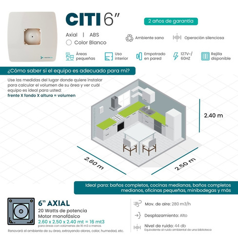 Imagen 2 de 7 de Extractor De Aire Citi 6 Pulgadas Blanco Masterfan