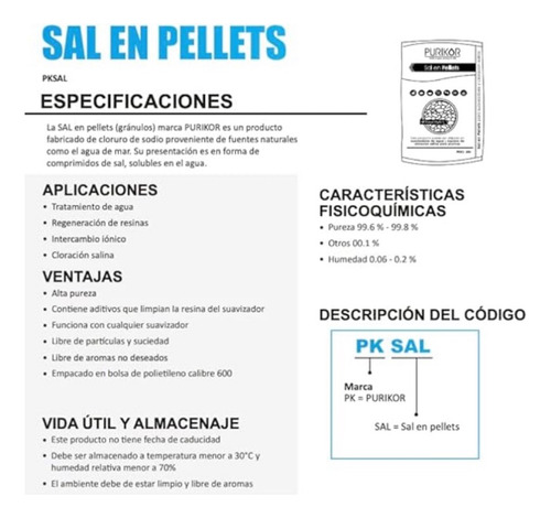 Saco De Sal Pellets Purikor De 20 Kg Pksal