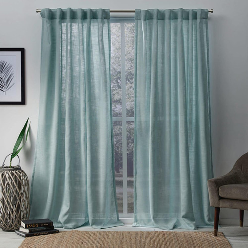 Par De Cortinas Para Ventana Con Pestañas Ocultas, Color Esp