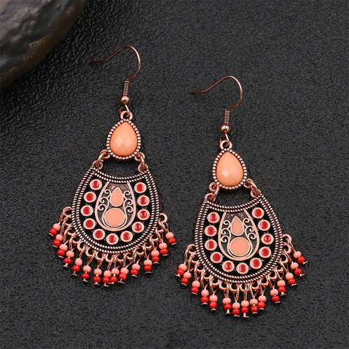 Pendientes Bohemio Con Cuentas De Arroz Y Borlas, Gema