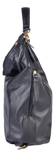 Bolsa Saco Mochila Em Couro Liso Charlote Cor Preto Desenho do tecido Lisa