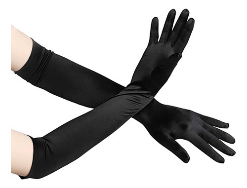 Guantes Largos De Satén Con Codo, Color Blanco De 54