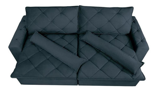 Sofá Lisboa 2,72m retrátil, reclinável com molas no assento tecido suede velusoft Azul - Cama InBox