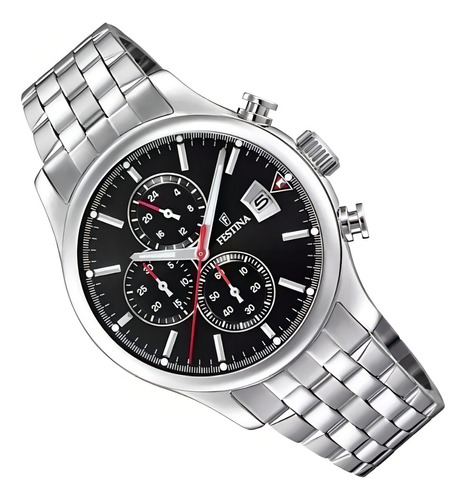 Reloj Festina F20374.3 Para Hombre Cronografo Cuarzo Color de la malla Plateado Color del bisel Plateado Color del fondo Negro