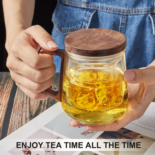 Copa Infusor De Te De Vidrio Con Filtro Y Kit De Tapa, Taza