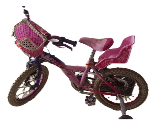 Bicicleta Niña Usada Color Rosa Con Ruedas De Entrenamiento