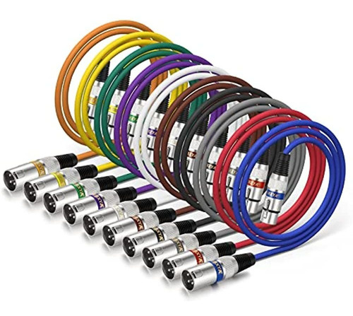 Ebxya Cable Xlr 3 Pies Paquetes De 10 Colores - Xlr Macho A 