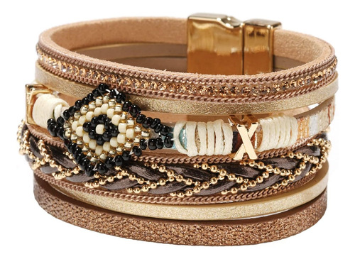 Kar Nann Pulsera De Cuero Bohemio De Color Caqui, Pulsera Ét