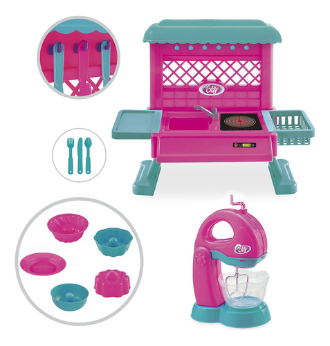 Cozinha Completa Infantil De Brinquedo Kit Confeitaria E Pia