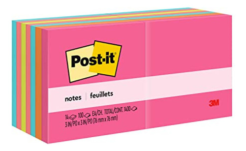 Notas Post-it, 3x3 Pulgadas, 14 Blocs, Notas Adhesivas Favor