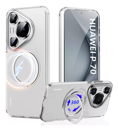 Funda Transparente Para Huawei Pura 70 Suporte Magnético,compatible With Magsafe,kit Mica Pantalla Mica Cámara Hd,magnetic Carbon Fiber Case