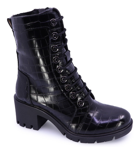 Bota Alta Mujer Agujeta Croco Negro Cachorros 80030-es Gnv® 