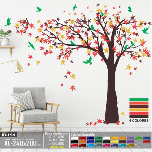 Vinilo Decorativo Arbol Hojas De Otoño Varios Colores