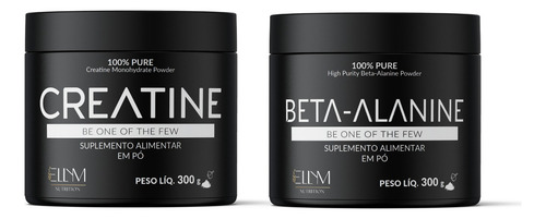 Kit Creatina E Beta Alanina Pura 300g Desempenho Força Ellym Sabor Sem Sabor