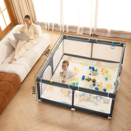Corralito Para Bebés, 71 X 59 Pulgadas Resistente Con Malla