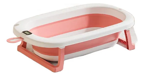 Tina Bañera Plegable Bebé Con Termómetro + Malla Color Rosa