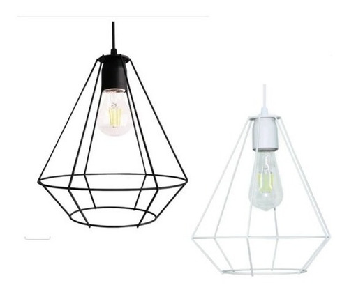 Imagen 2 de 9 de Colgante 1 Luz Jaulita Diamante Orleans 25 Cm Blanco - Negro